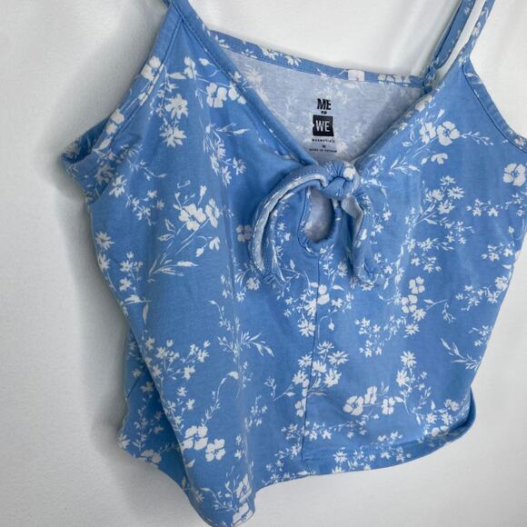 Me to We Light Blue White Floral Print Cropped Tank Top Women's Size Medium M - Picture 2 of 7